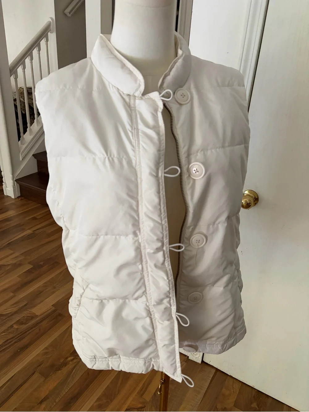 Y2K J. Crew Off-White Quilted Button-Front Puffer Vest, Large, EUC